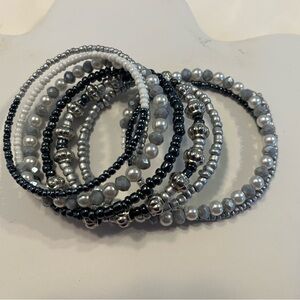 Black and Silver Beaded Bracelets Set
